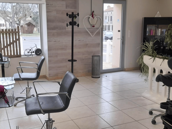 À vendre : Salon de coiffure 50m² en centre-village, forte notoriété, parking gratuit, clim, terrasse. Potentiel de développement. Prix : 80 000 €.