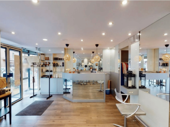 Salon de coiffure à vendre en centre-ville historique, 50 m², 8 postes, 3 bacs, clientèle fidèle, spécialité coloration végétale. Prix : 30 000 €.