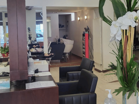 Salon lumineux au cœur d’un quartier résidentiel aisé, décoration élégante, clientèle fidèle, équipement complet, idéal pour une reprise clé en main.