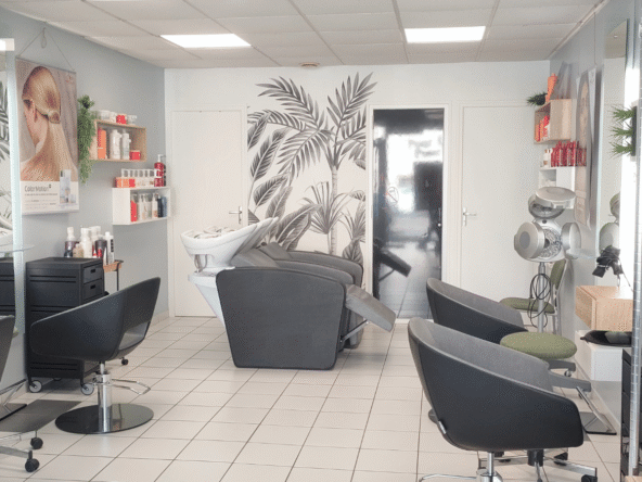 Salon de coiffure mixte lumineux, rénové et clé en main, clientèle fidèle depuis 30 ans, emplacement stratégique avec parking gratuit.